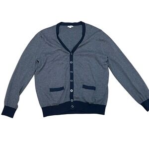 Merona Men's XL Navy White Striped Cotton V-Neck Button Front Grandpa Cardigan